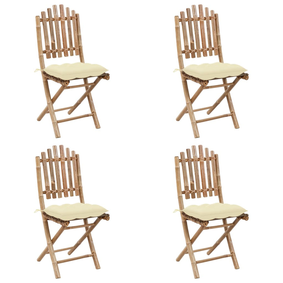 -Delige Tuinset Inklapbaar Met Kussens Bamboe 40 x 40 x 7 cm Crème