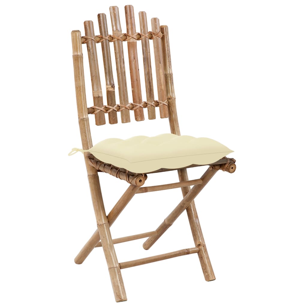 -Delige Tuinset Inklapbaar Met Kussens Bamboe 40 x 40 x 7 cm Crème