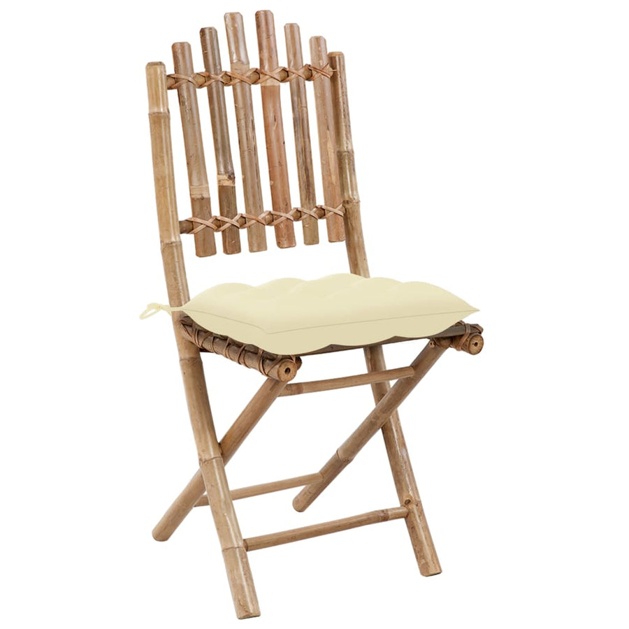 -Delige Tuinset Inklapbaar Met Kussens Bamboe 40 x 40 x 7 cm Crème