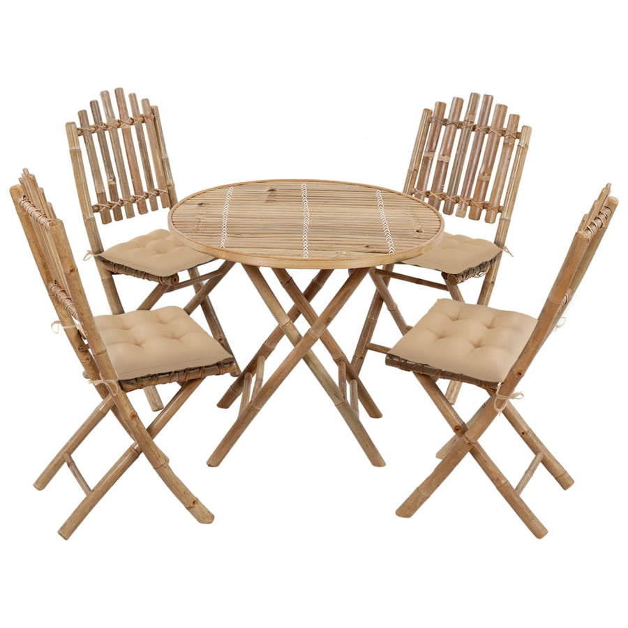 5-Delige Tuinset Inklapbaar Met Kussens Bamboe 40 x 40 x 7 cm