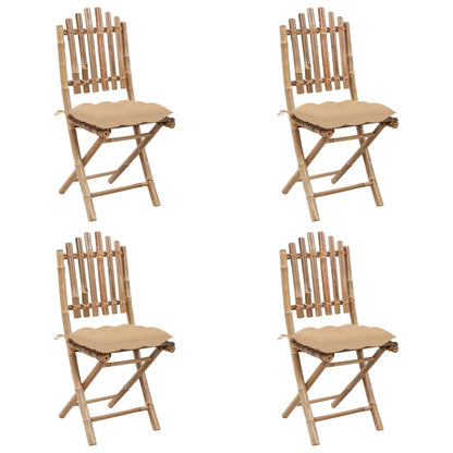 5-Delige Tuinset Inklapbaar Met Kussens Bamboe 40 x 40 x 7 cm