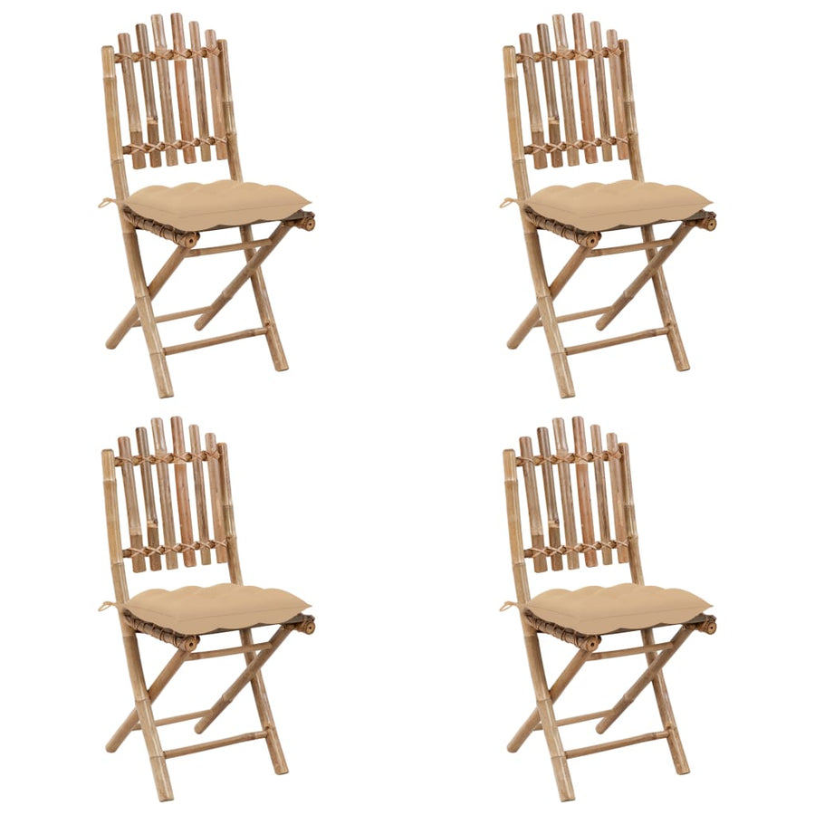 5-Delige Tuinset Inklapbaar Met Kussens Bamboe 40 x 40 x 7 cm