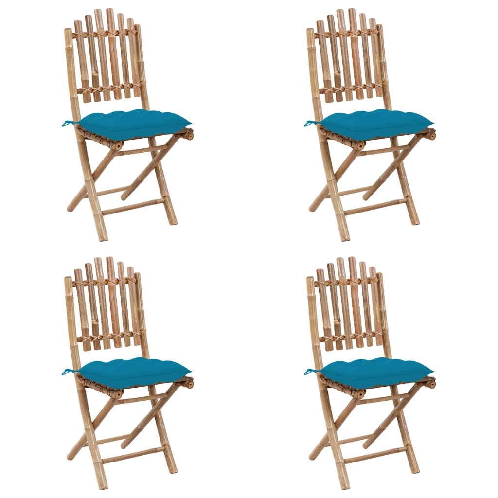 -Delige Tuinset Inklapbaar Met Kussens Bamboe 40 x 40 x 7 cm lichtblauw