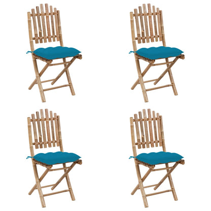 -Delige Tuinset Inklapbaar Met Kussens Bamboe 40 x 40 x 7 cm lichtblauw