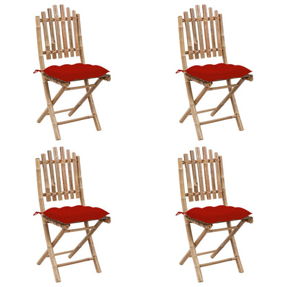 5-Delige Tuinset Inklapbaar Met Kussens Bamboe 40 x 40 x 7 cm
