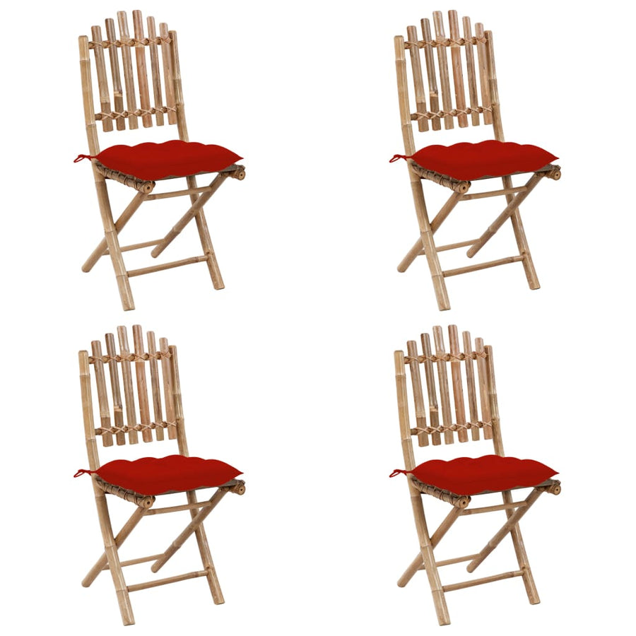 5-Delige Tuinset Inklapbaar Met Kussens Bamboe 40 x 40 x 7 cm