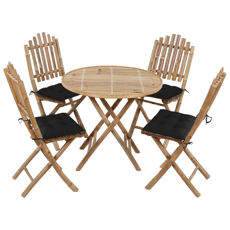 5-Delige Tuinset Inklapbaar Met Kussens Bamboe 40 x 40 x 7 cm Zwart