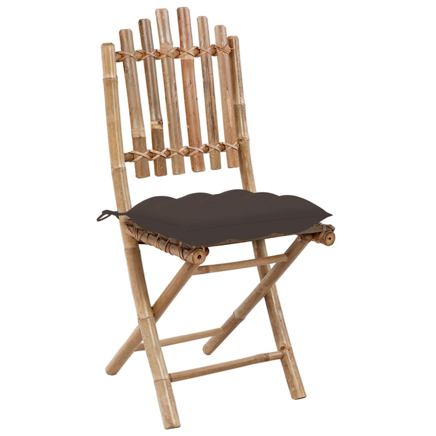-Delige Tuinset Inklapbaar Met Kussens Bamboe 40 x 40 x 7 cm Taupe