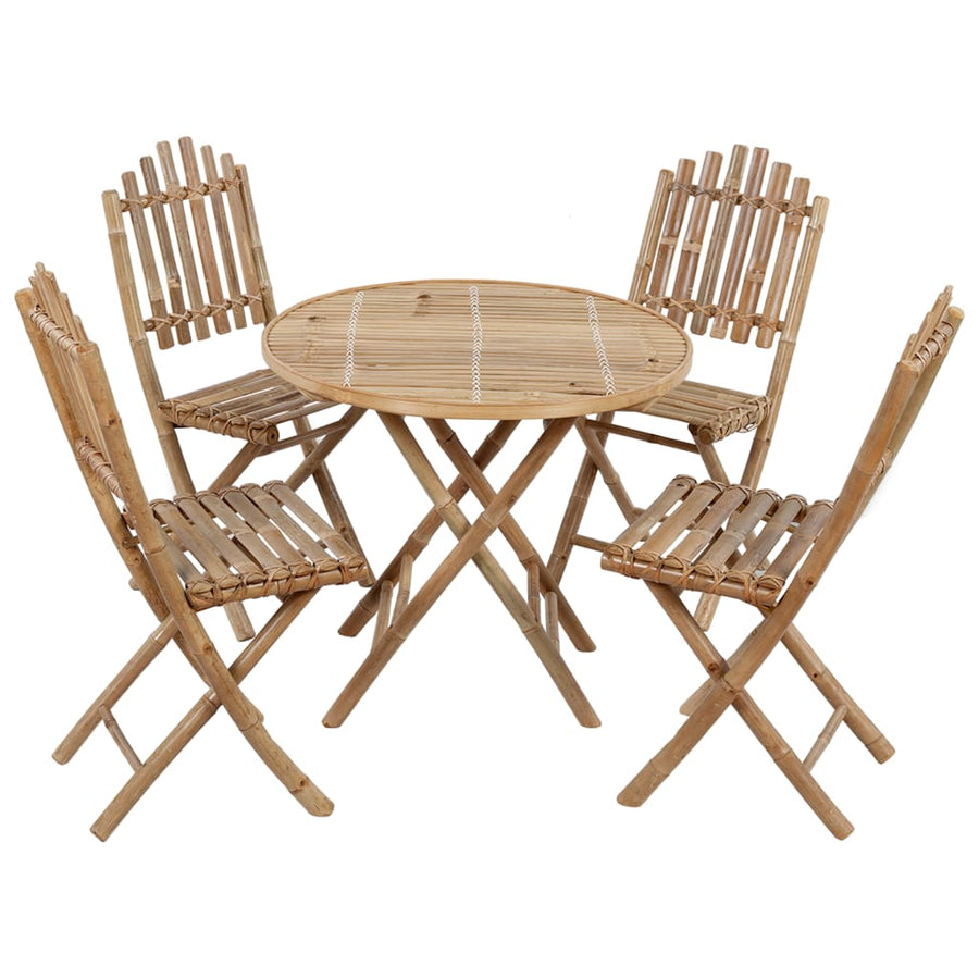 5-Delige Tuinset Inklapbaar Met Kussens Bamboe 40 x 40 x 7 cm