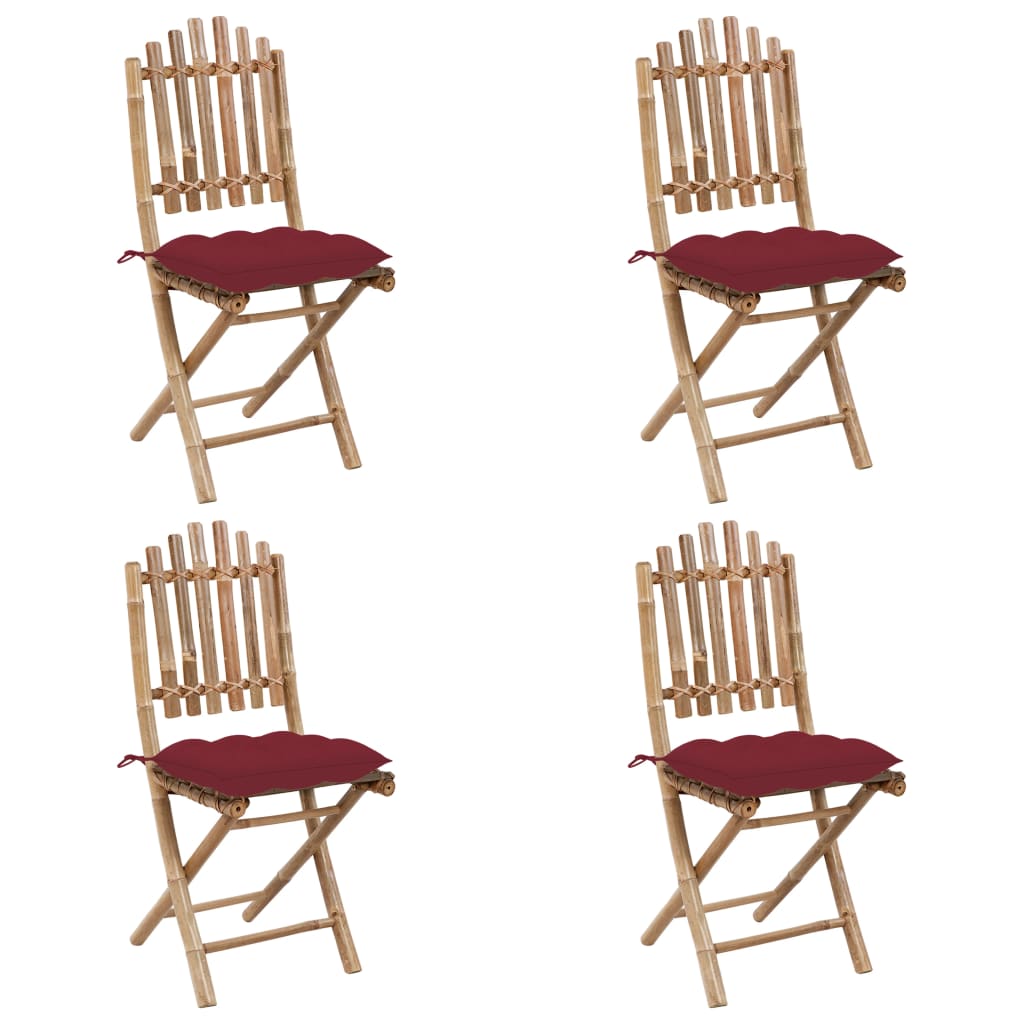 5-Delige Tuinset Inklapbaar Met Kussens Bamboe 40 x 40 x 7 cm