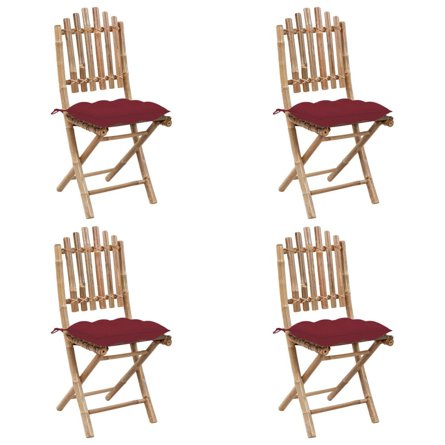 5-Delige Tuinset Inklapbaar Met Kussens Bamboe 40 x 40 x 7 cm