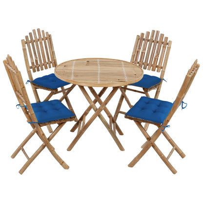 -Delige Tuinset Inklapbaar Met Kussens Bamboe 40 x 40 x 7 cm Blauw