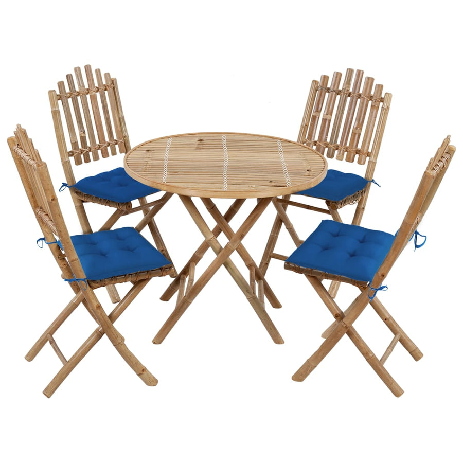 -Delige Tuinset Inklapbaar Met Kussens Bamboe 40 x 40 x 7 cm Blauw