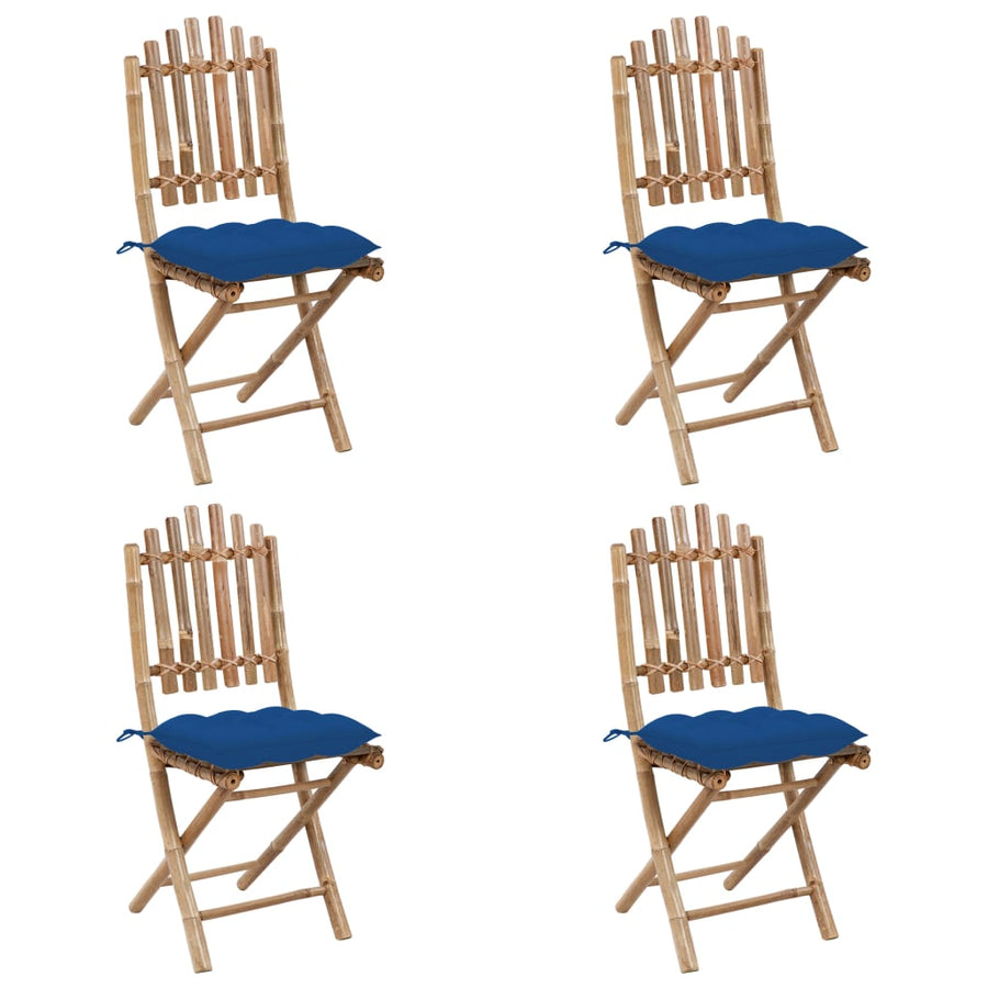 -Delige Tuinset Inklapbaar Met Kussens Bamboe 40 x 40 x 7 cm Blauw