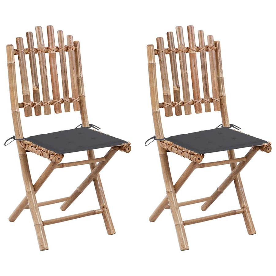 Tuinstoelen Inklapbaar Met Kussens Bamboe Antraciet 40 x 40 x 4 cm