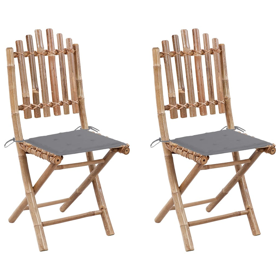 Tuinstoelen Inklapbaar Met Kussens Bamboe Grijs 40 x 40 x 4 cm