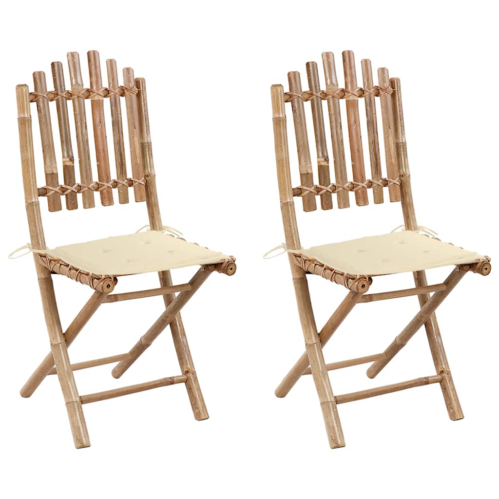 Tuinstoelen Inklapbaar Met Kussens Bamboe Crème 1 2