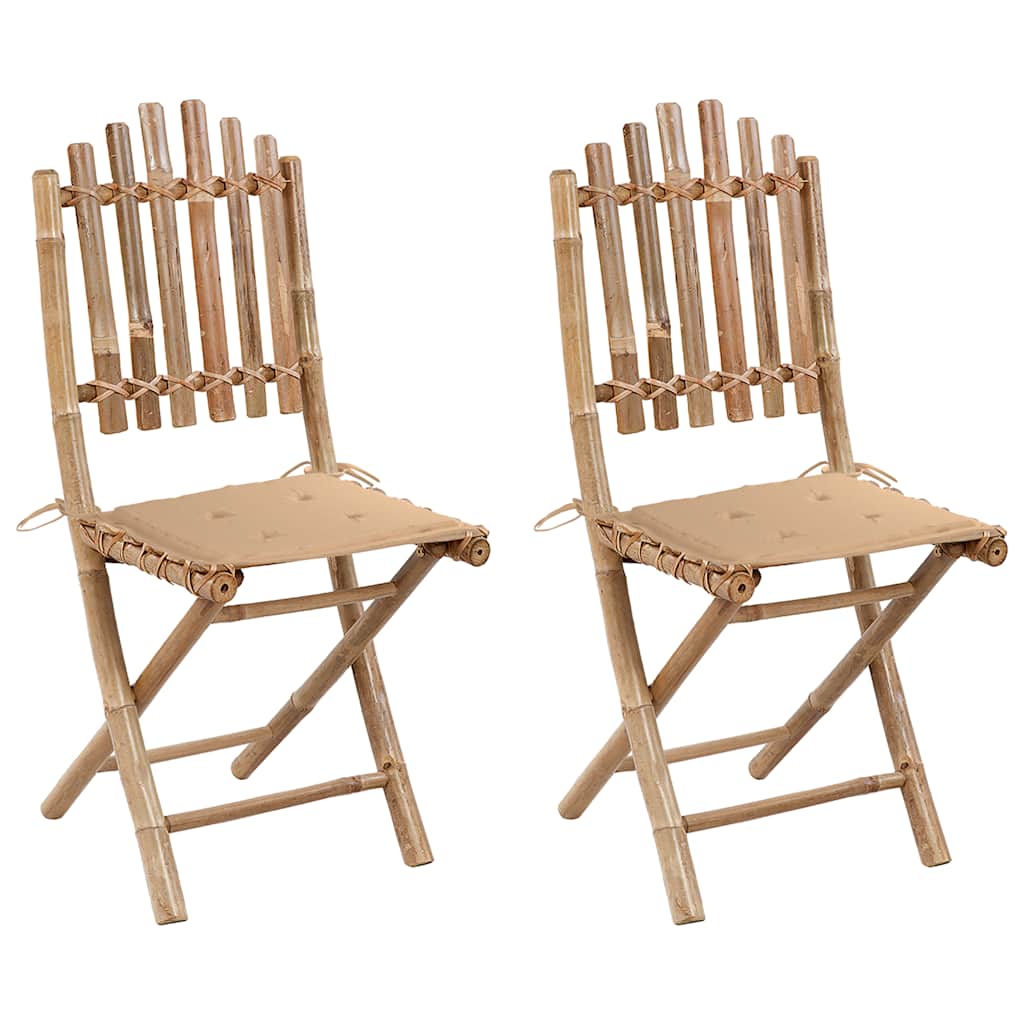 Tuinstoelen Inklapbaar Met Kussens Bamboe Beige 1