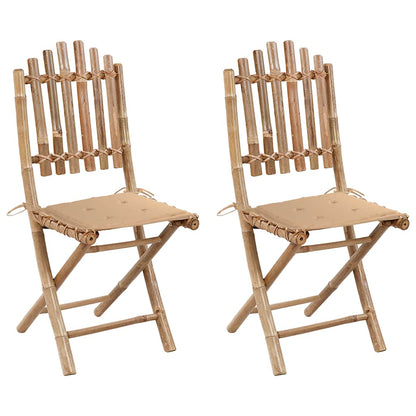 Tuinstoelen Inklapbaar Met Kussens Bamboe Beige 1