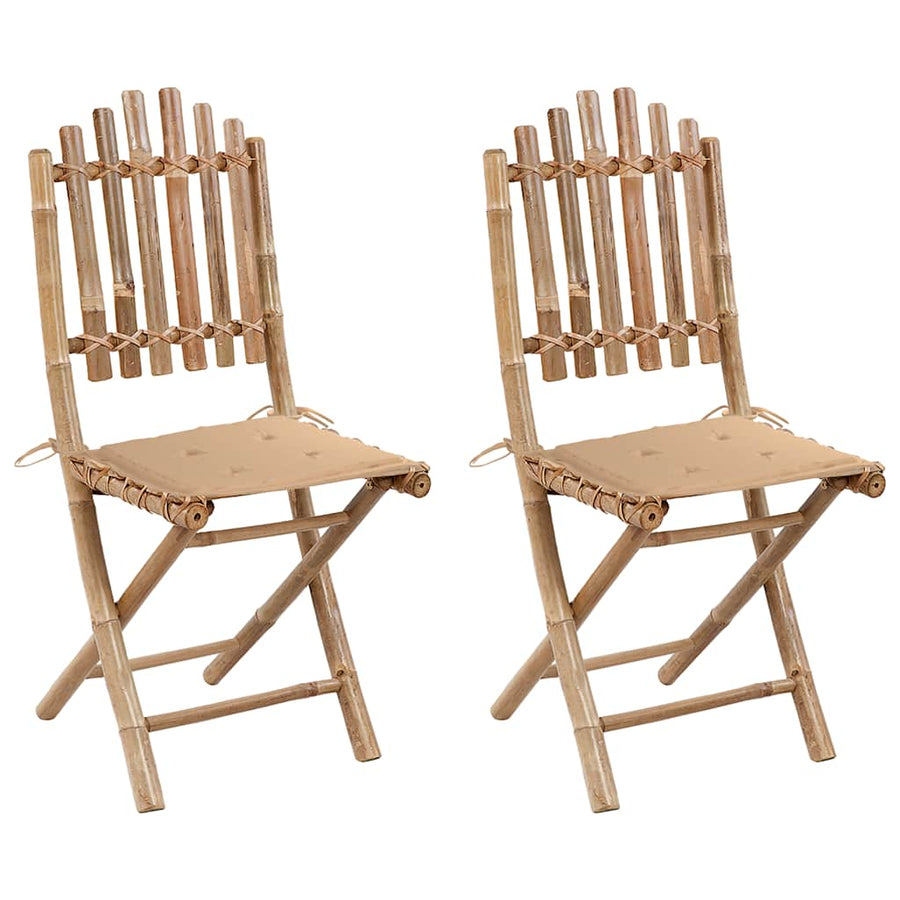 Tuinstoelen Inklapbaar Met Kussens Bamboe Beige 1