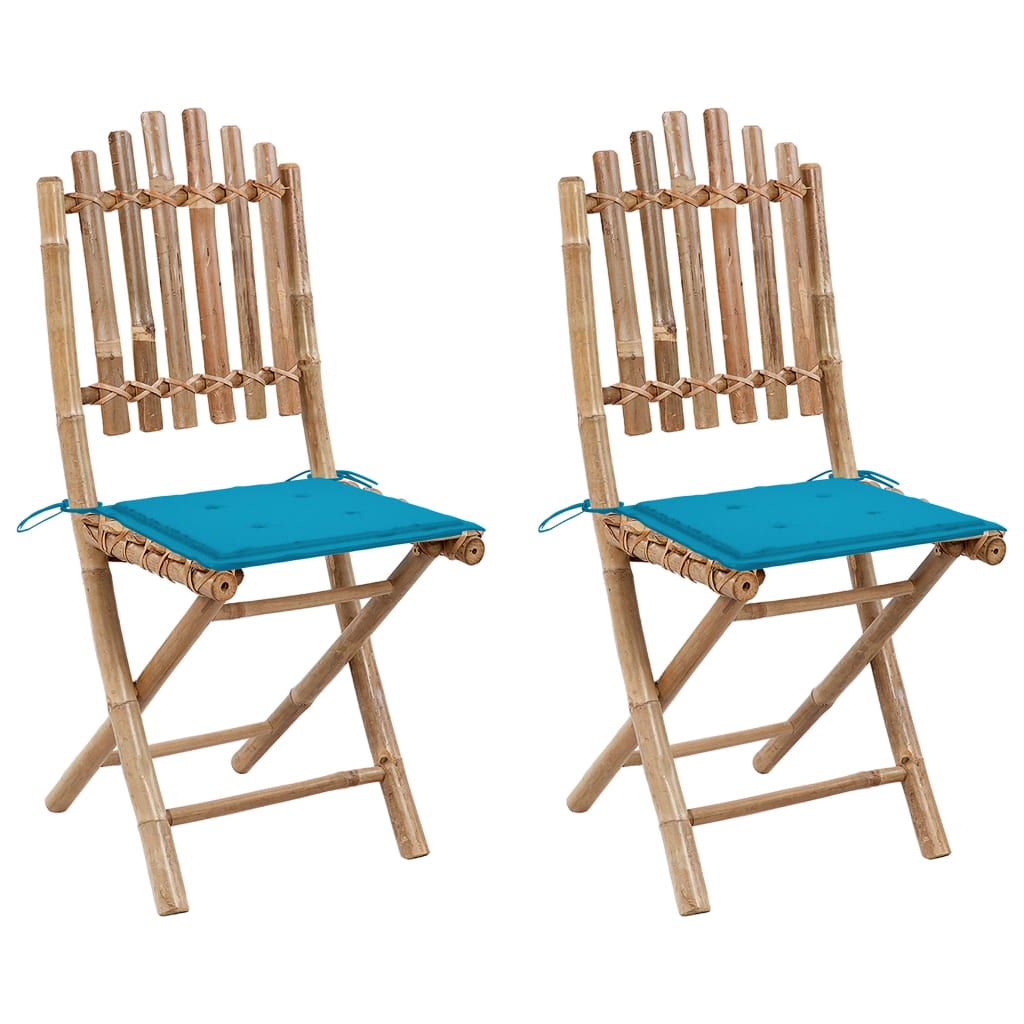 Tuinstoelen 2 St Inklapbaar Met Kussens Bamboe koningsblauw 40 x 40 x 4 cm