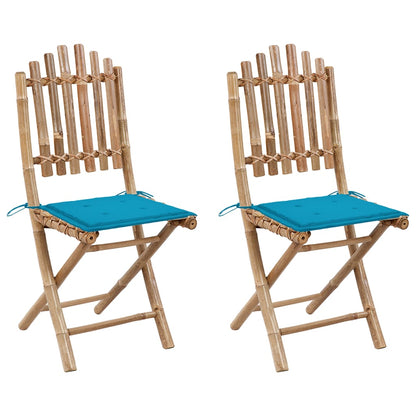 Tuinstoelen 2 St Inklapbaar Met Kussens Bamboe koningsblauw 40 x 40 x 4 cm