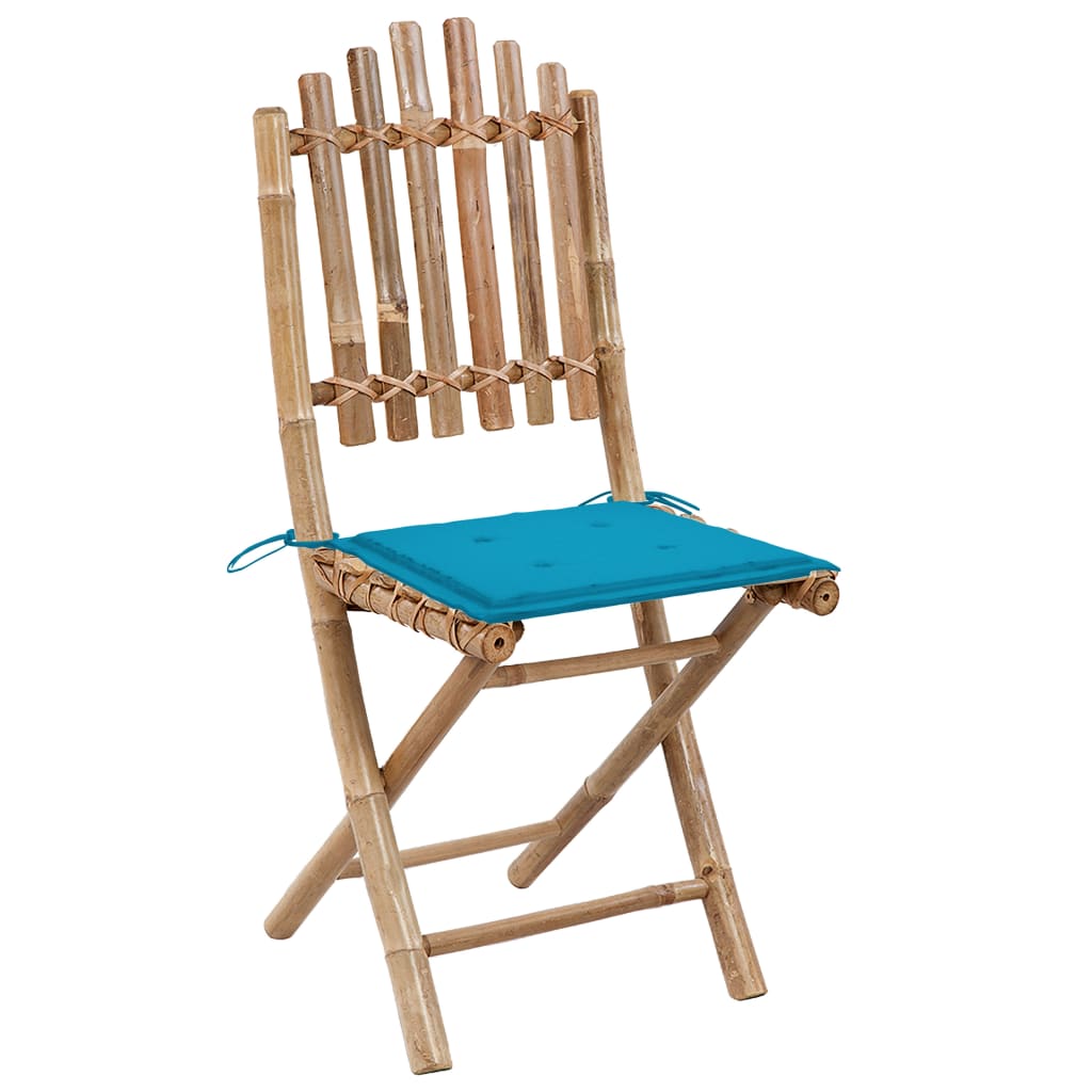 Tuinstoelen 2 St Inklapbaar Met Kussens Bamboe koningsblauw 40 x 40 x 4 cm