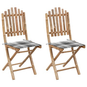 Tuinstoelen 2 st inklapbaar bamboe grijs ruitpatroon