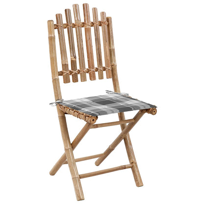 Tuinstoelen 2 St Inklapbaar Met Kussens Bamboe Grijs ruitpatroon 40 x 40 x 4 cm