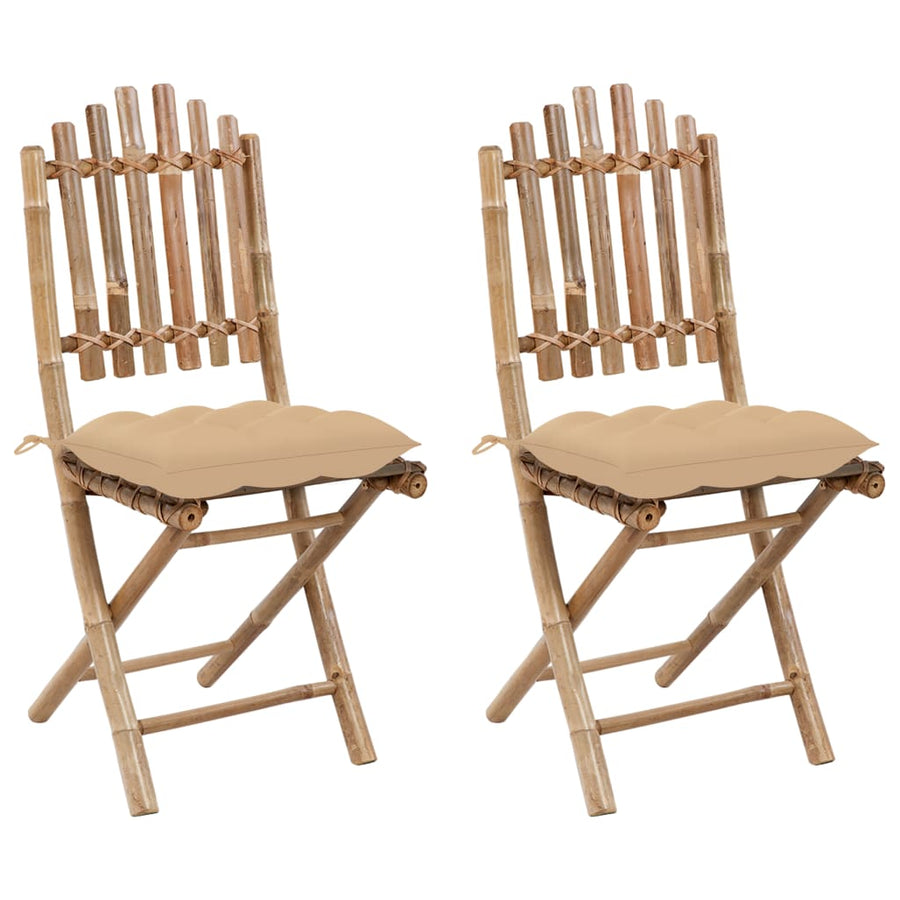 Tuinstoelen Inklapbaar Met Kussens Bamboe Beige 1