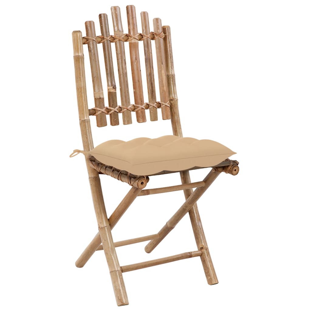 Tuinstoelen Inklapbaar Met Kussens Bamboe Beige 1