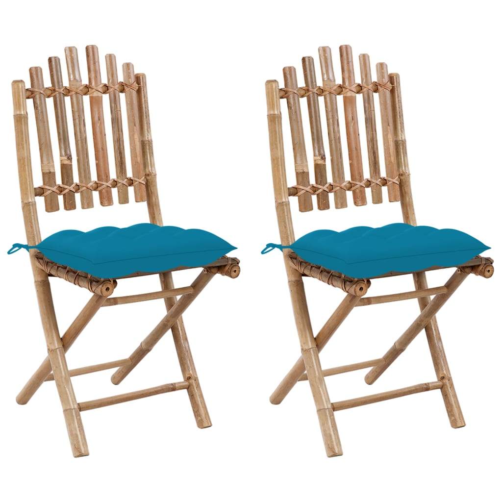 Tuinstoelen Inklapbaar Met Kussens Bamboe Lichtblauw 40 x 40 x 7 cm
