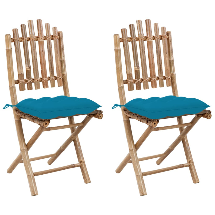 Tuinstoelen Inklapbaar Met Kussens Bamboe Lichtblauw 40 x 40 x 7 cm