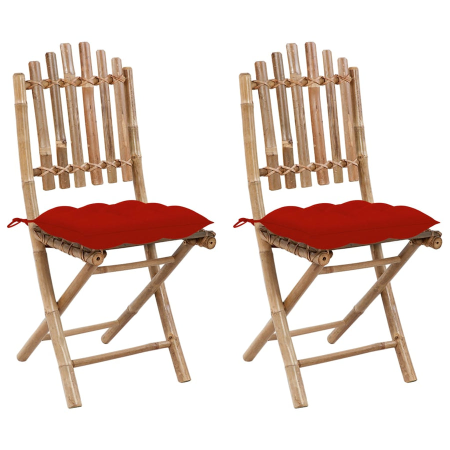 Tuinstoelen Inklapbaar Met Kussens Bamboe Rood 1