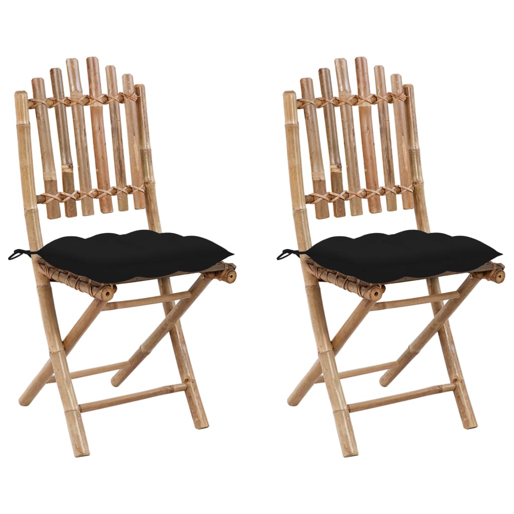 Tuinstoelen 2 St Inklapbaar Met Kussens Bamboe Zwart 40 x 40 x 7 cm