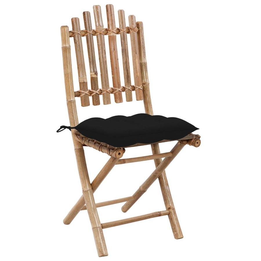 Tuinstoelen 2 St Inklapbaar Met Kussens Bamboe Zwart 40 x 40 x 7 cm