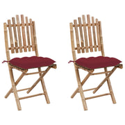 Tuinstoelen 2 st inklapbaar bamboe wijnrood