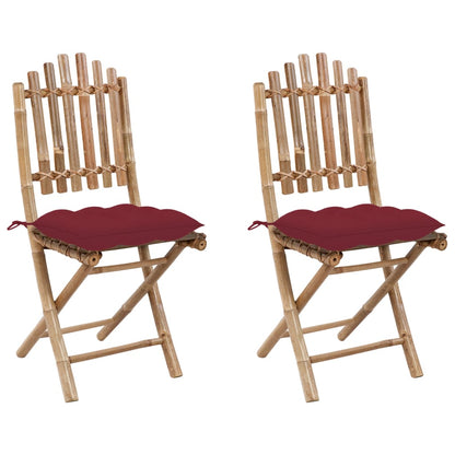 Tuinstoelen 2 St Inklapbaar Met Kussens Bamboe Wijnrood 40 x 40 x 7 cm