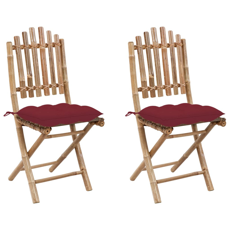 Tuinstoelen 2 St Inklapbaar Met Kussens Bamboe Wijnrood 40 x 40 x 7 cm