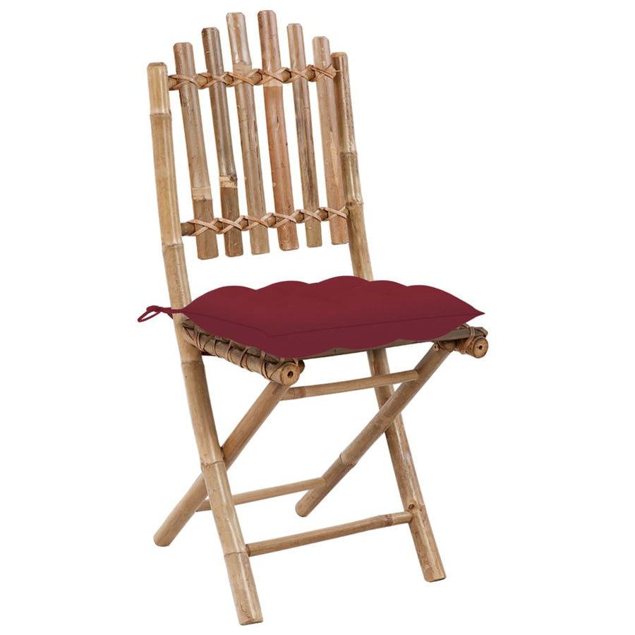 Tuinstoelen 2 St Inklapbaar Met Kussens Bamboe Wijnrood 40 x 40 x 7 cm