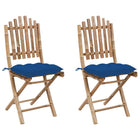 Garden chairs 2 pcs foldable with cushions bamboo