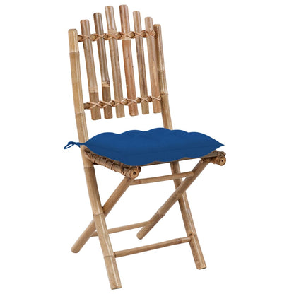Tuinstoelen 2 St Inklapbaar Met Kussens Bamboe Blauw 40 x 40 x 7 cm