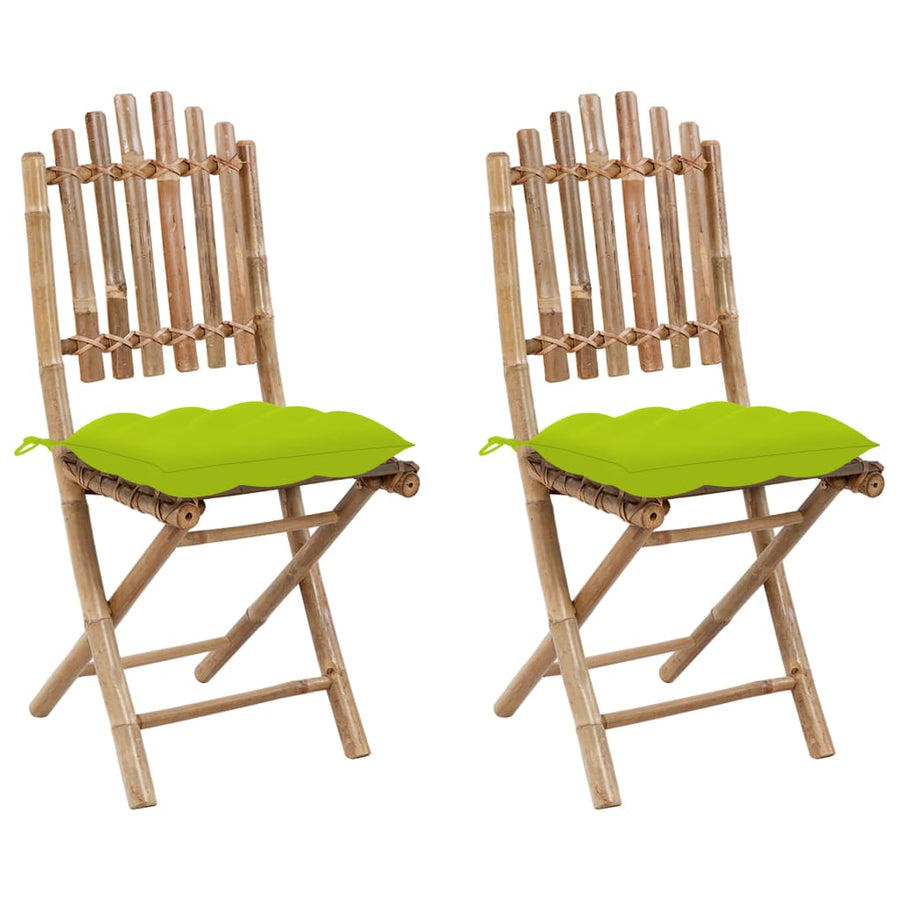 Tuinstoelen 2 st inklapbaar met kussens bamboe 40 x 40 x 7 cm
