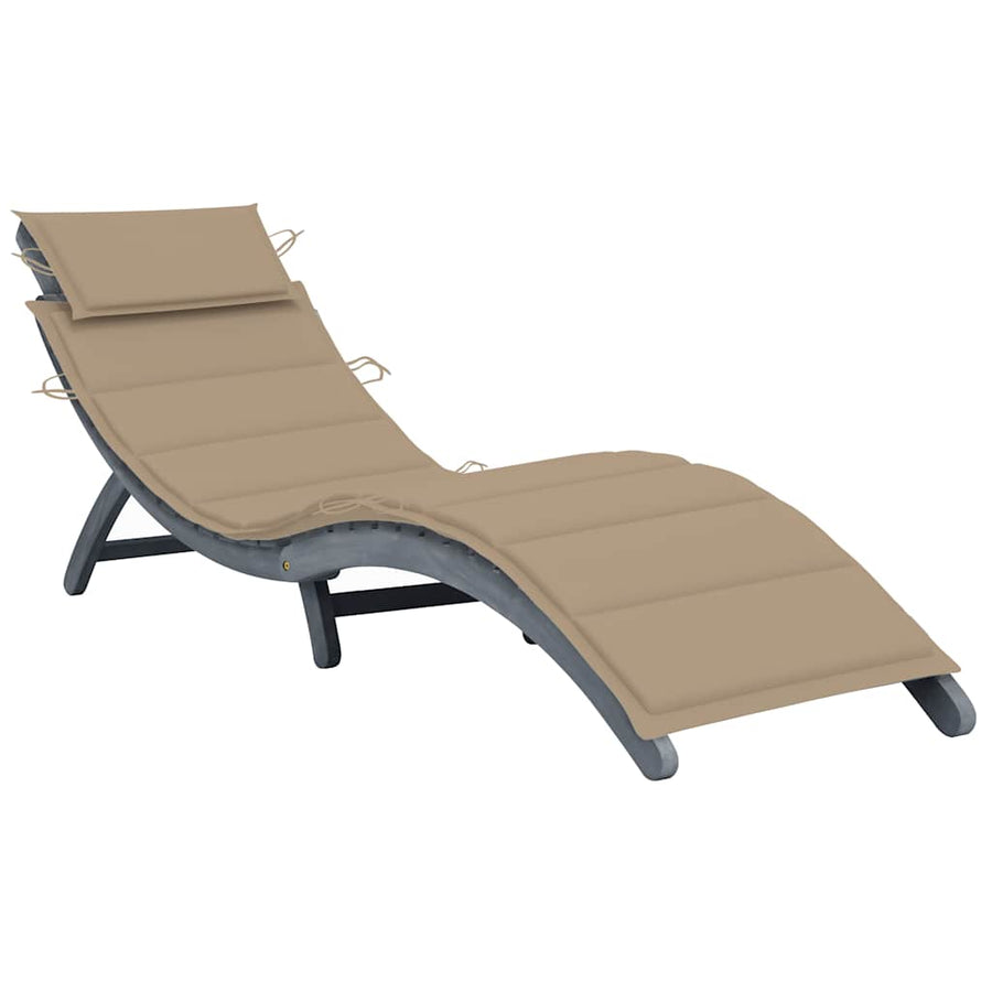 Ligbed Met Kussen Massief Acaciahout Grijs Beige
