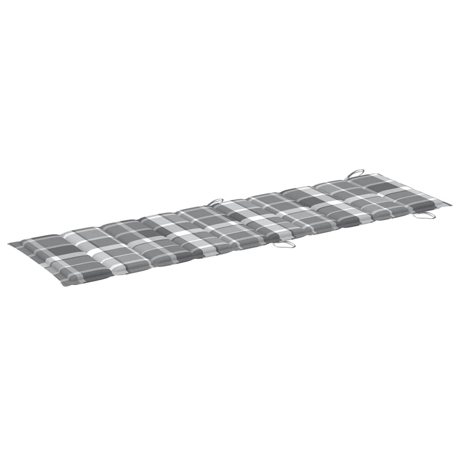 Ligbed Met Kussen Massief Acaciahout Grijs Grijs ruitpatroon