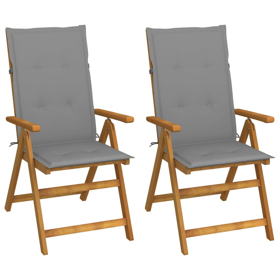 Tuinstoelen Verstelbaar Met Kussens Massief Acaciahout Grijs 2 120 x 50 x 3 cm