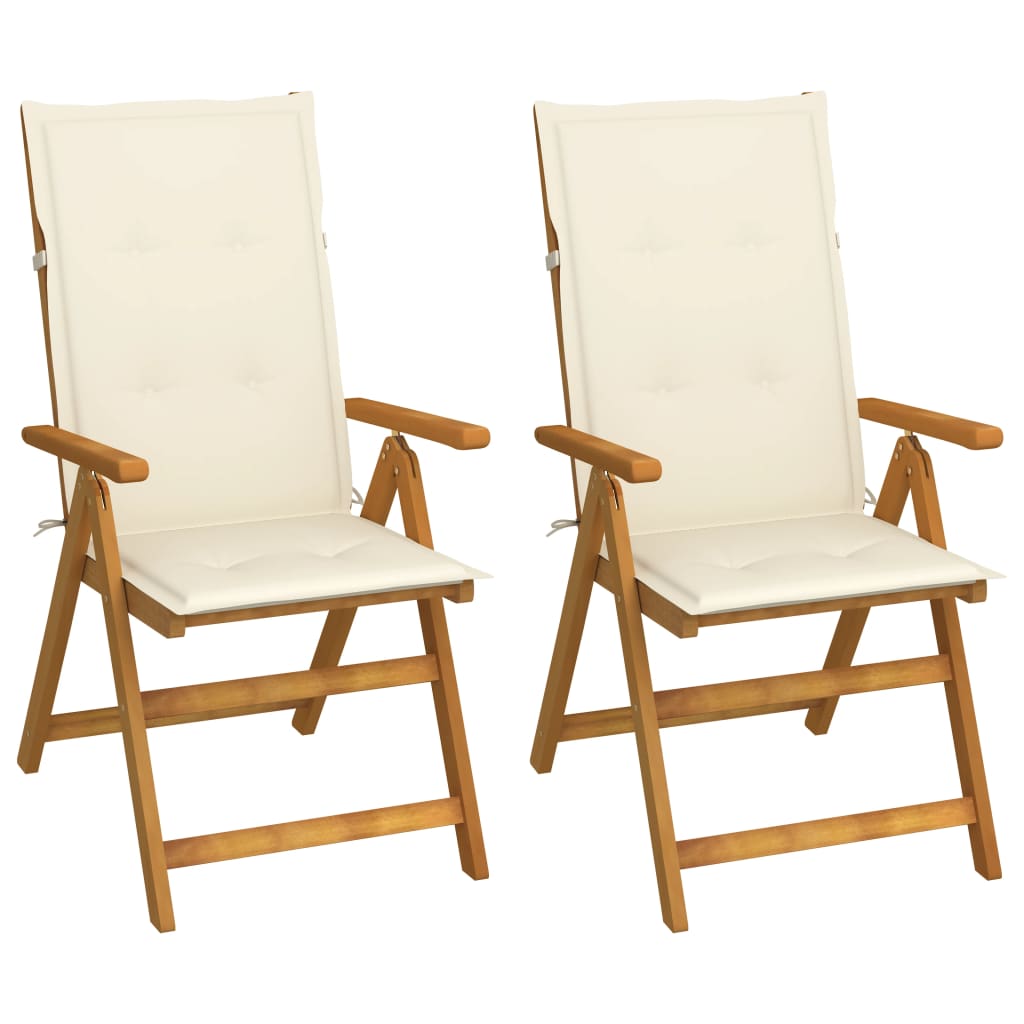 Tuinstoelen 2 st verstelbaar met kussens massief acaciahout