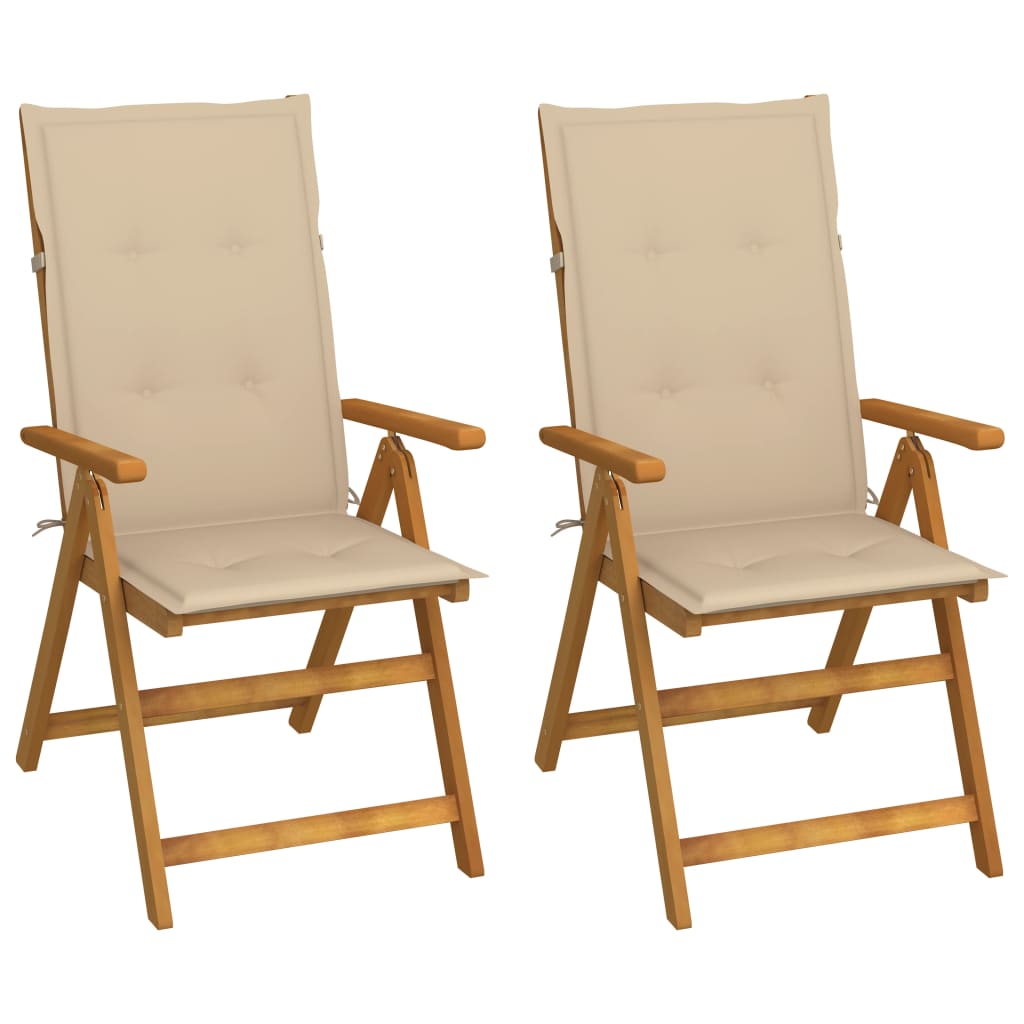 Tuinstoelen Verstelbaar Met Kussens Massief Acaciahout Beige 2 120 x 50 x 3 cm