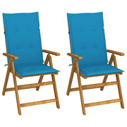 Tuinstoelen 2 st massief acaciahout verstelbaar met kussens