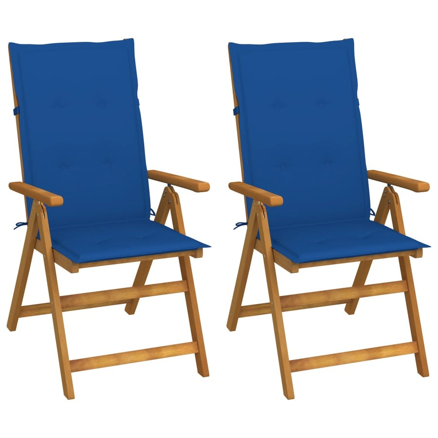 Tuinstoelen Verstelbaar Met Kussens Massief Acaciahout Koningsblauw 2 120 x 50 x 3 cm